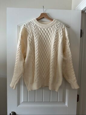 Amazon Cream Cable Knit Crewneck Sweater